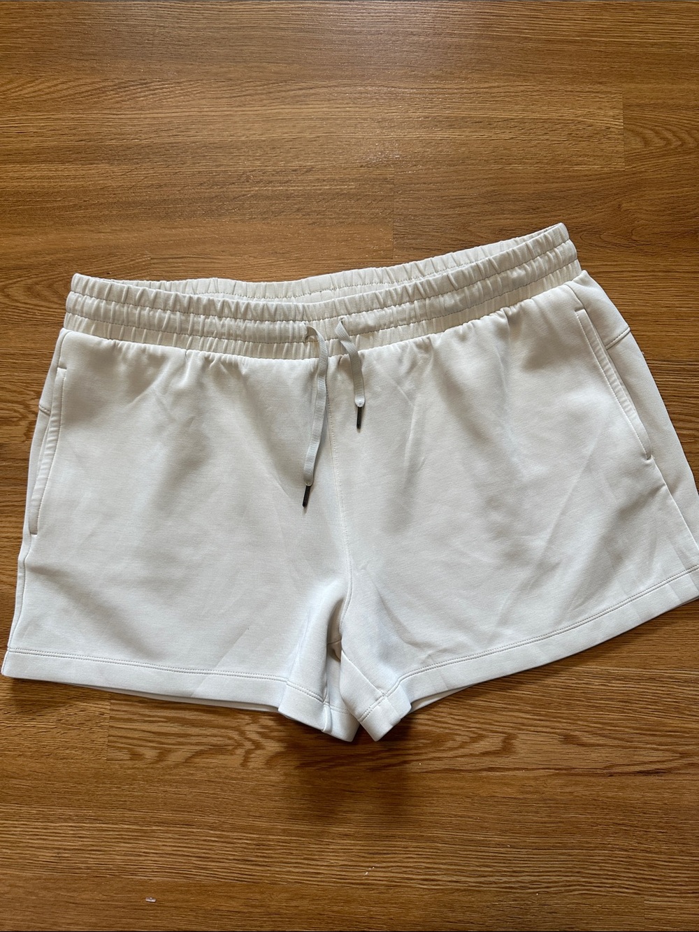 Women's Plus Casual Elastic Waist Shorts- 2 pair— Light Blue and Cream - Picture 4 of 6